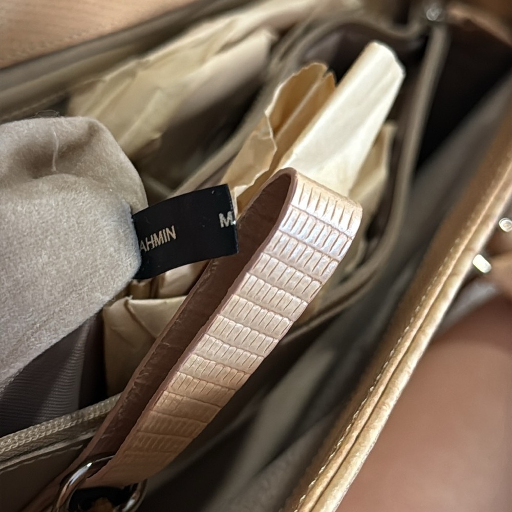 Brahmin Satchel | tan Embossed Leather | Structured Top Handle Bag - Picture 9 of 13